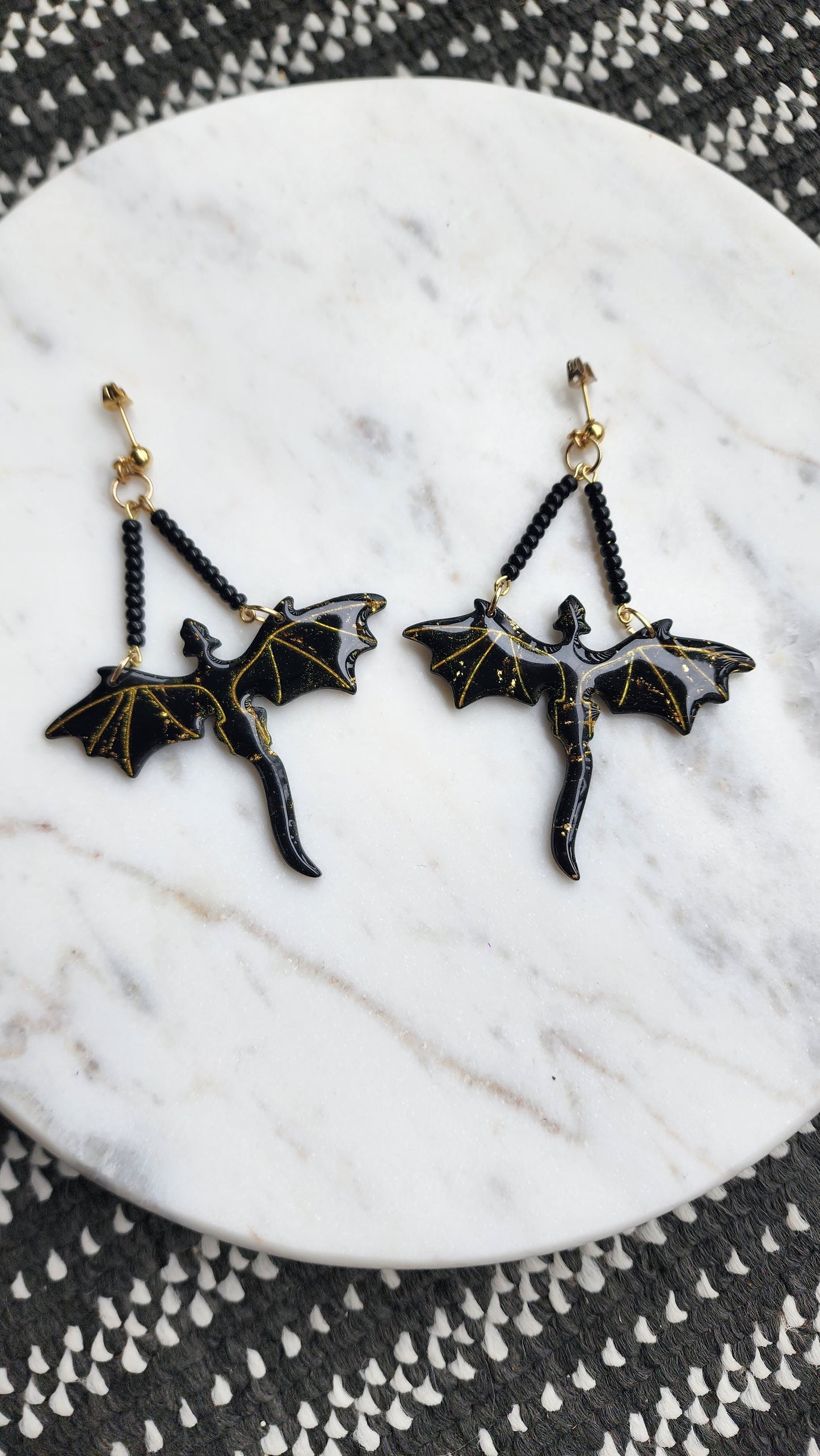 Black and Gold Dragon Earrings